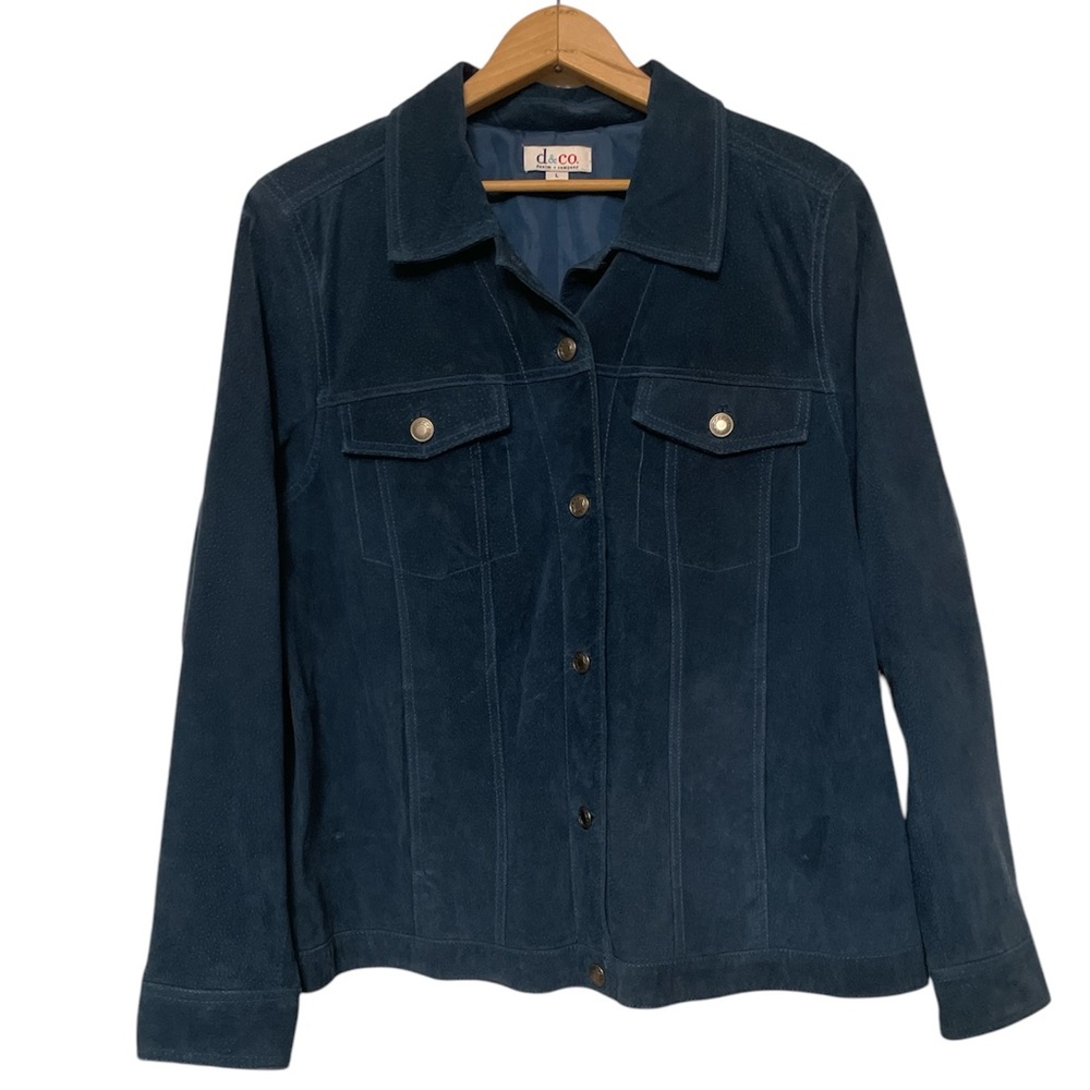Vintage, D & CO, Denim and Company, Blue Leather Button Up Jacket, Size L